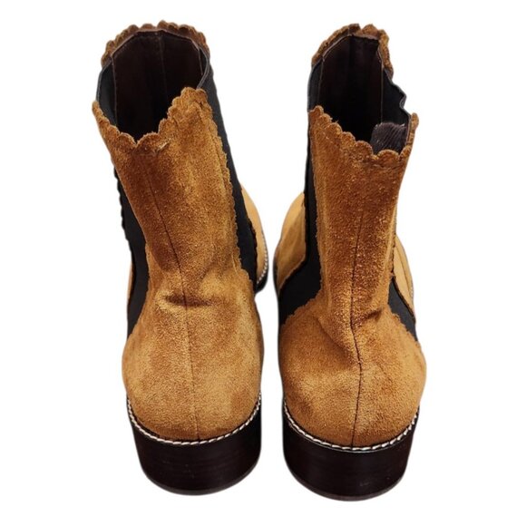 See By Chloe Tan Suede Ankle Boots Women’s Size 41 US 10 Scalloped Trim - Picture 8 of 13
